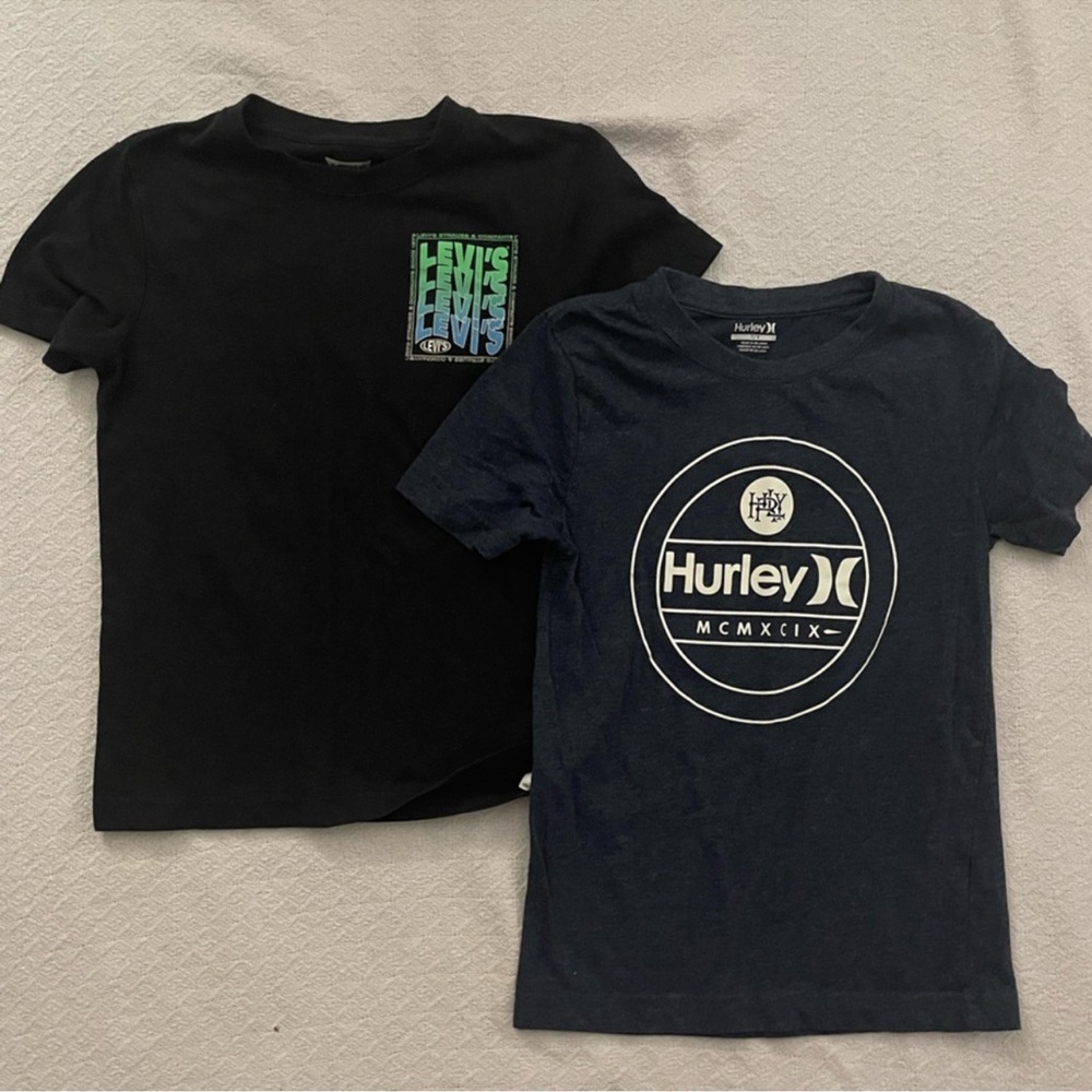 Levi’s and Hurley Black and Blue Short Sleeve Tees with Graphic Design